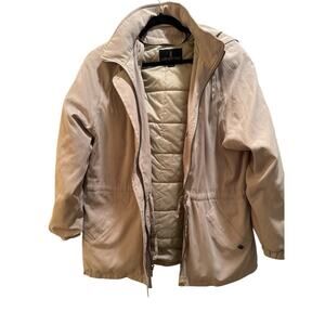 Y2K London Fog Jacket L Khaki Removable Hood Liner Normcore Dadcore Gorpcore